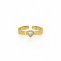 Open stainless steel ring with a heart stone and ribbed texture.