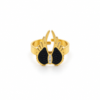 Open stainless steel ring with angel wings and black zirconia.