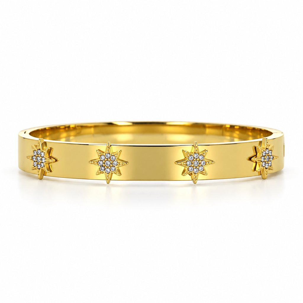 Stainless steel bracelet with crystal-studded stars