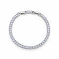 Stainless steel tennis bracelet set with square-cut cubic zirconia.