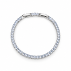 Stainless steel tennis bracelet set with square-cut cubic zirconia.