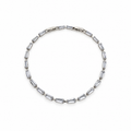 Silver stainless steel tennis bracelet featuring trapezoid-cut zirconia stones.