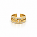 Open stainless steel ring featuring an openwork chain design and zircon accents.