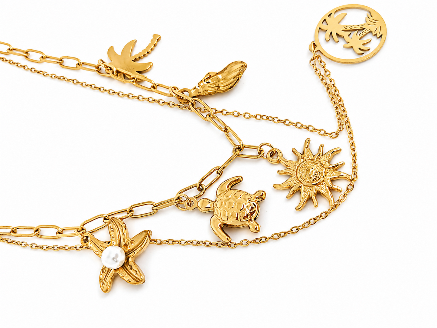 Double-Layer Tropical Beach Charm Necklace