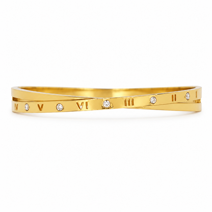 Roman numeral cross bracelet – gold plait