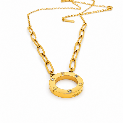 Classic gold circle necklace - Modern "OR" design in stainless steel