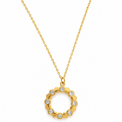 Sparkling Crystal Circle Pendant Necklace