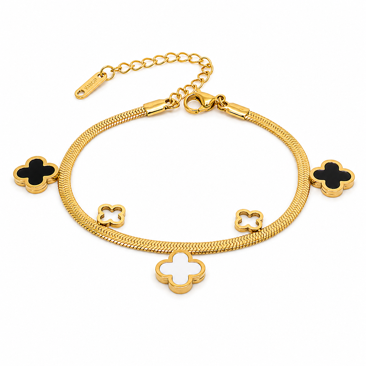 The trendy "Snake" bracelet is adorned with clover petals - rust-resistant stainless steel