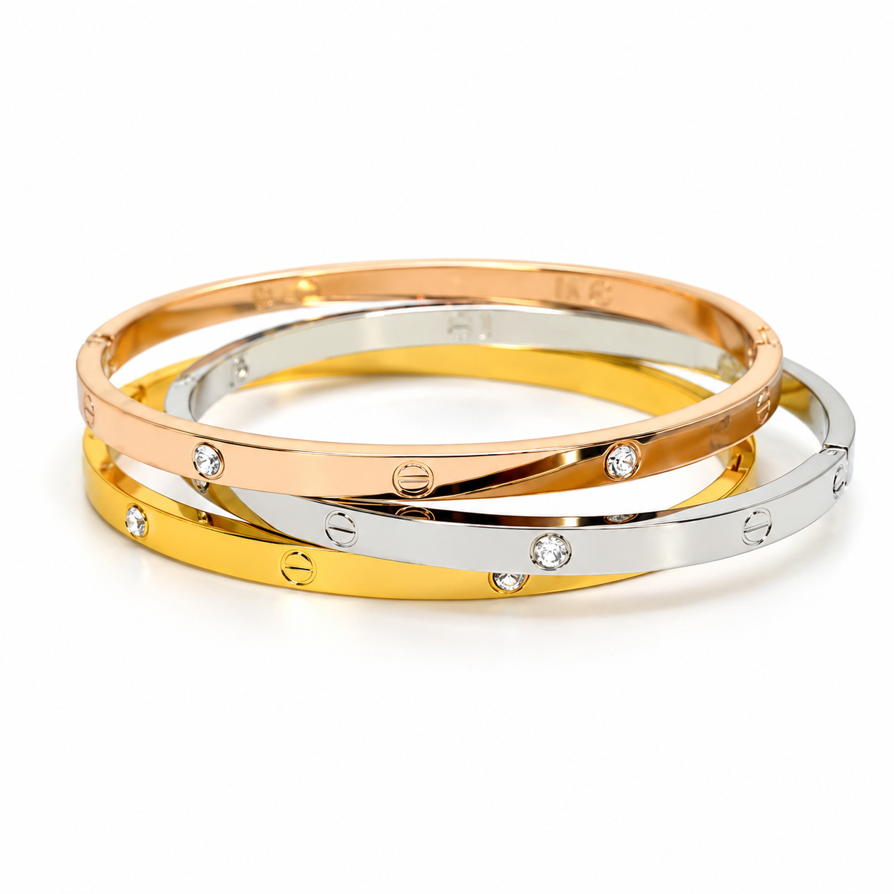 Trio Love Zircon Bracelet Set – Stainless Steel in 3 Royal Colors