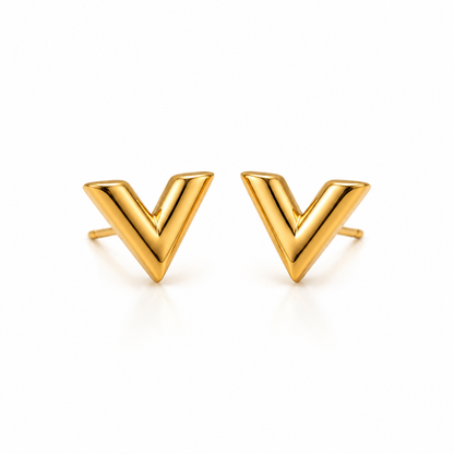 Modern "Victory" Earrings – Gold-plated stainless steel with a 3D V design