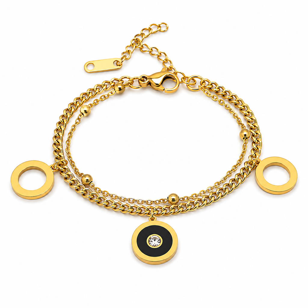 Modern "Double Layer" bracelet adorned with crystals - stainless steel