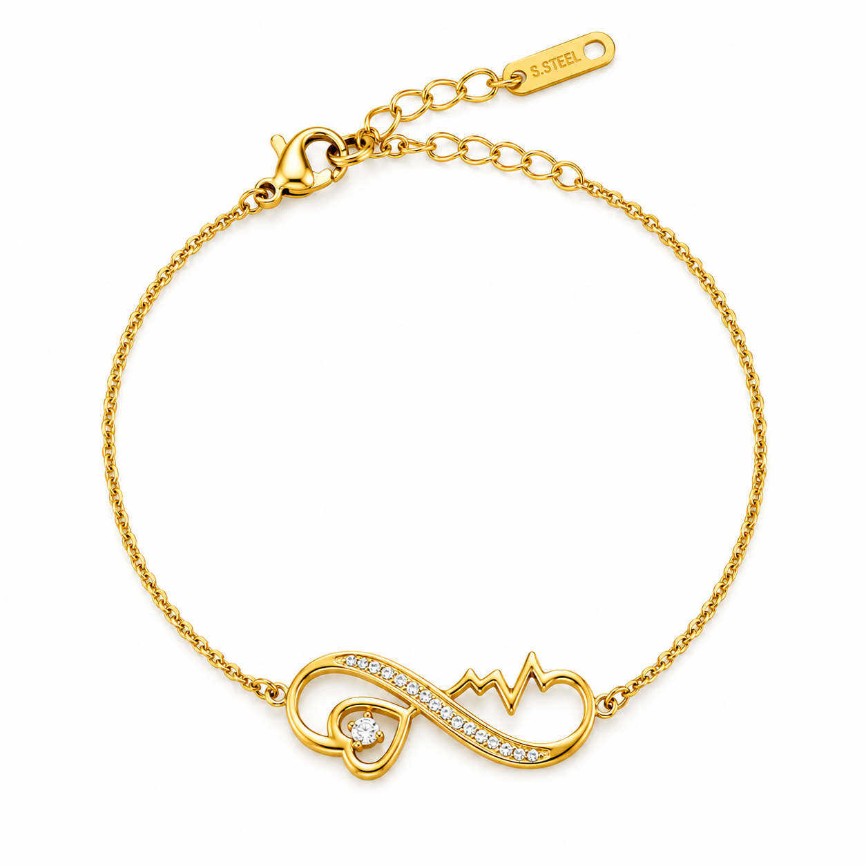 "Heartbeat" Gold Bracelet - Infinity Design Set with Sparkling Zircon Stones