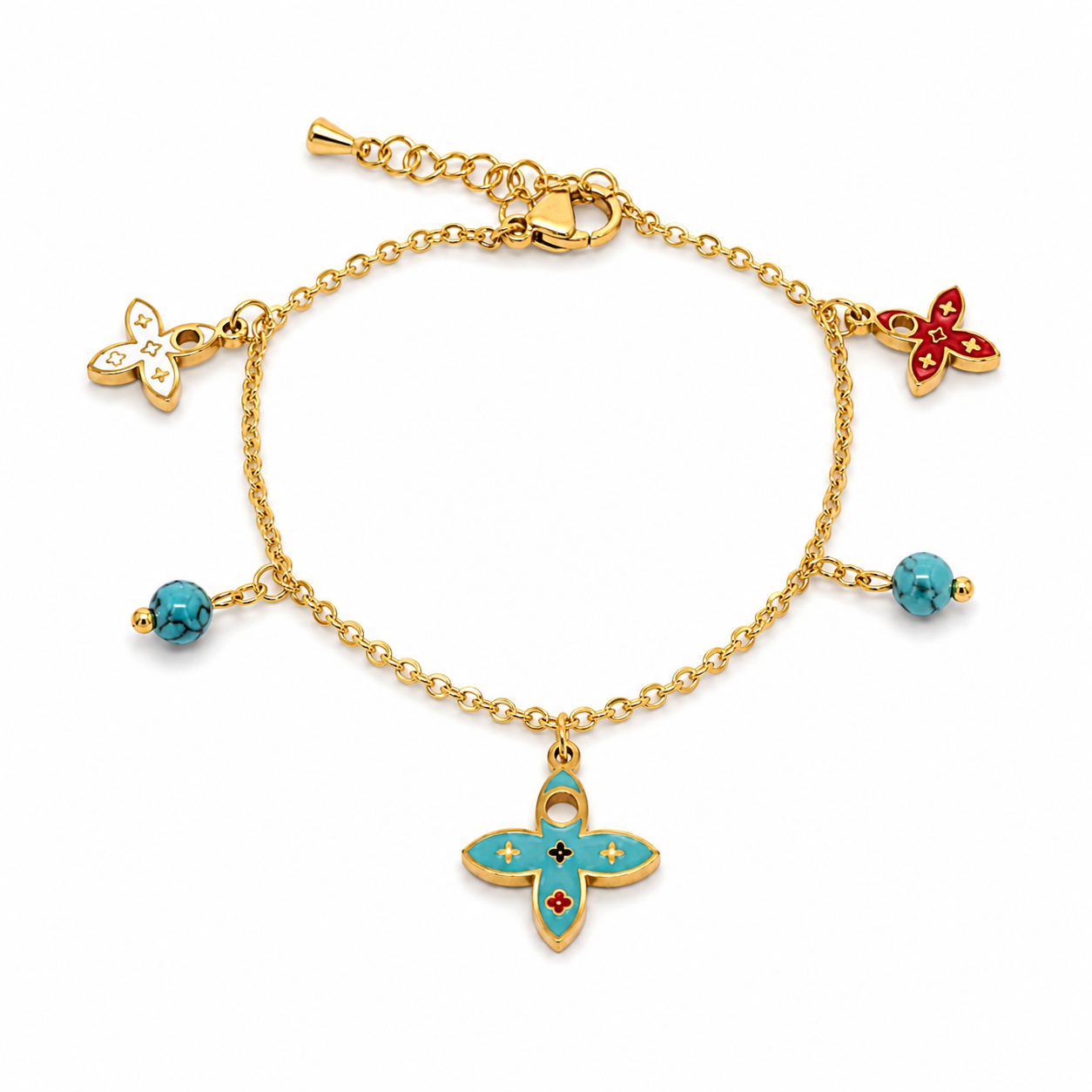 Turquoise "Boho" bracelet with colorful charms - High-quality stainless steel