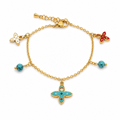 Turquoise "Boho" bracelet with colorful charms - High-quality stainless steel