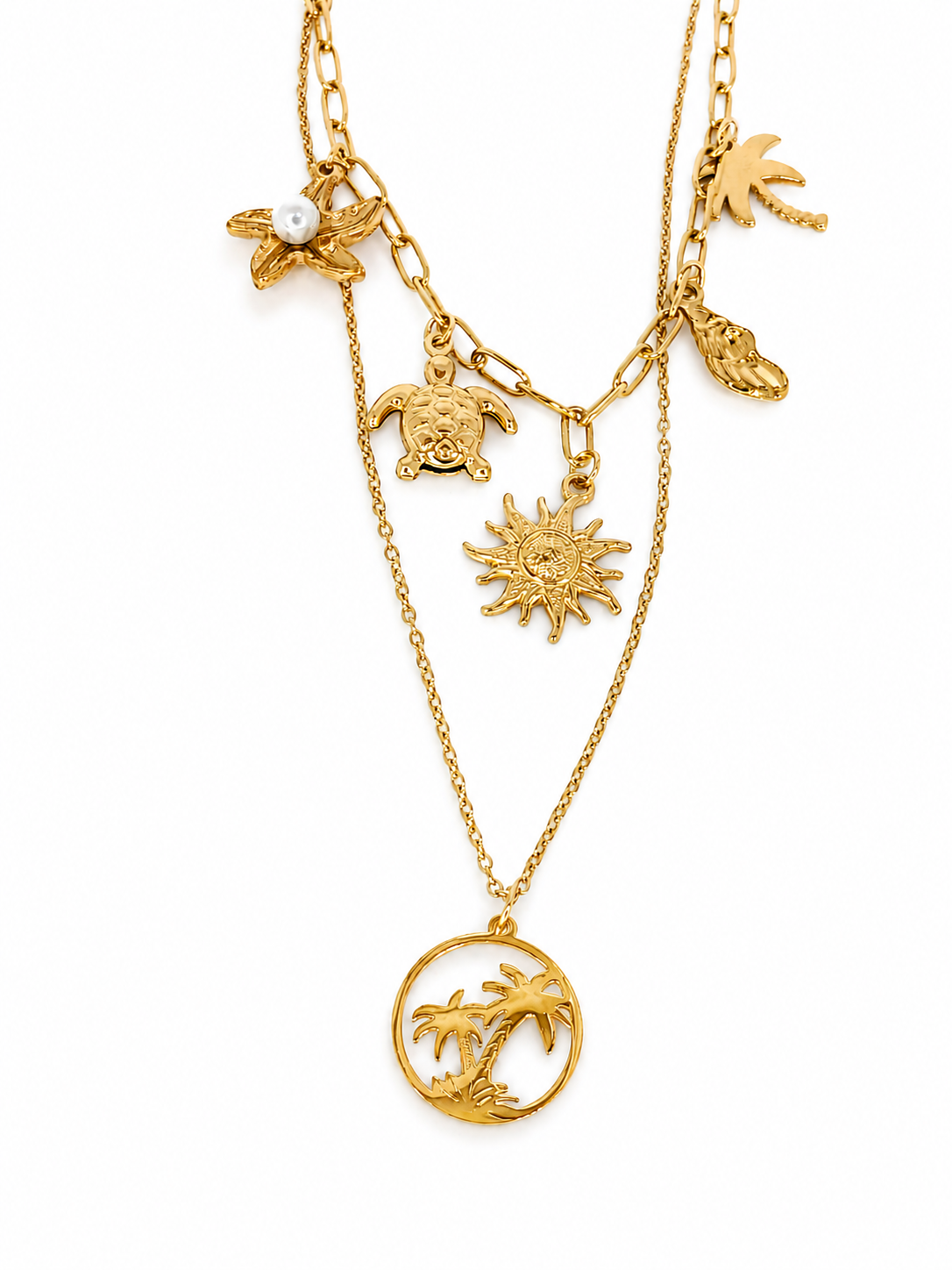 Double-Layer Tropical Beach Charm Necklace