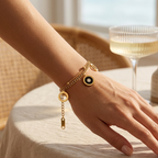 Modern "Double Layer" bracelet adorned with crystals - stainless steel