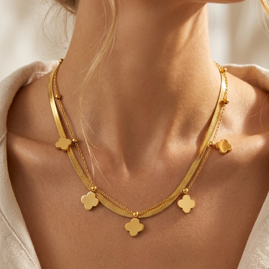 Double-Layer Gold Clover Necklace