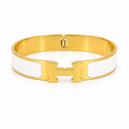 "H Classic" Royal White Bracelet – Stainless Steel with Durable Gold Plating