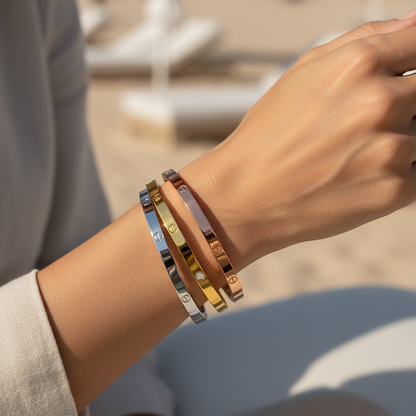 Trio Love Zircon Bracelet Set – Stainless Steel in 3 Royal Colors