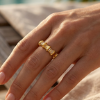 Golden Bamboo Studded Ring – Gold-plated stainless steel ring with a bamboo design and zircon crystals