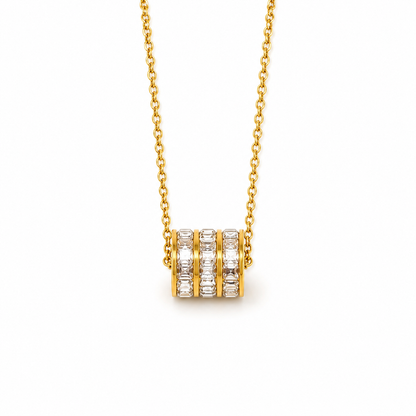 "Cylinder Elegance" Crystal-Studded Necklace – Gold Plated Stainless Steel