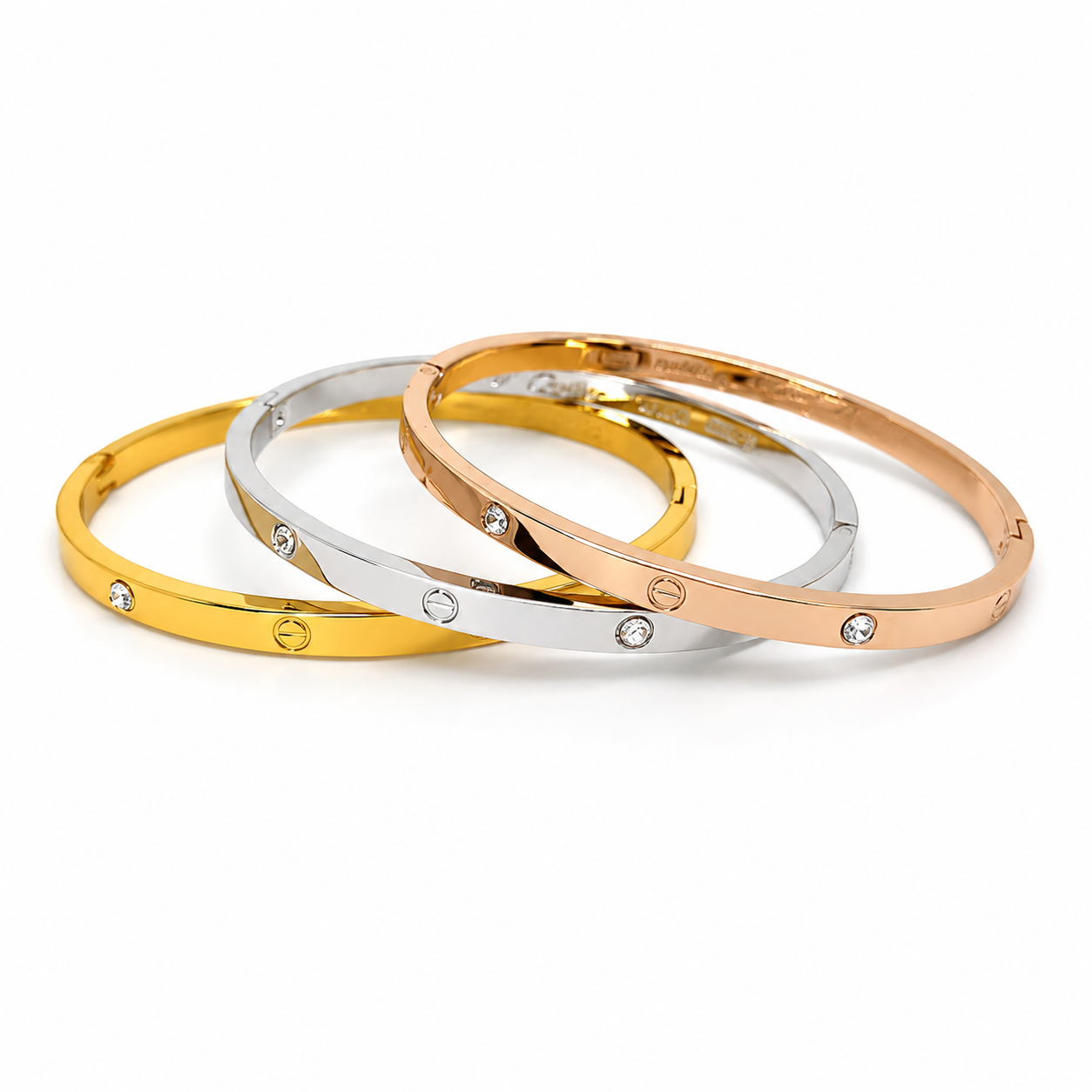 Trio Love Zircon Bracelet Set – Stainless Steel in 3 Royal Colors