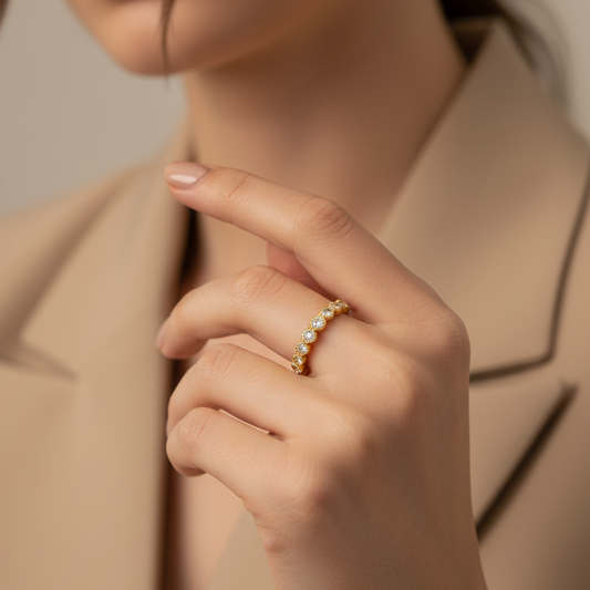 Glimping Dots Gold Ring – Stainless steel ring set with a row of round zircon stones